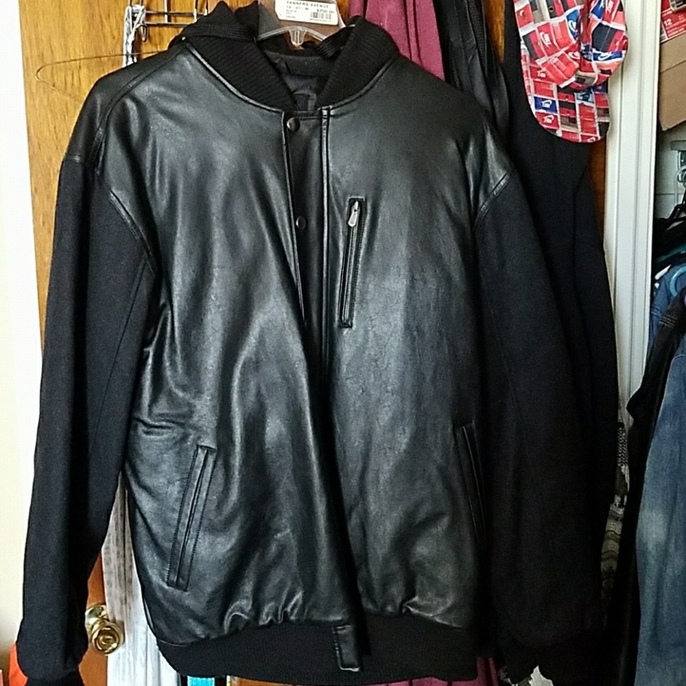 Wool & leather jacket with hood